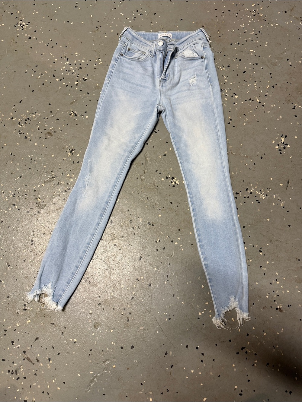 Cello Light Wash Skinny Jeans with Frayed Hem